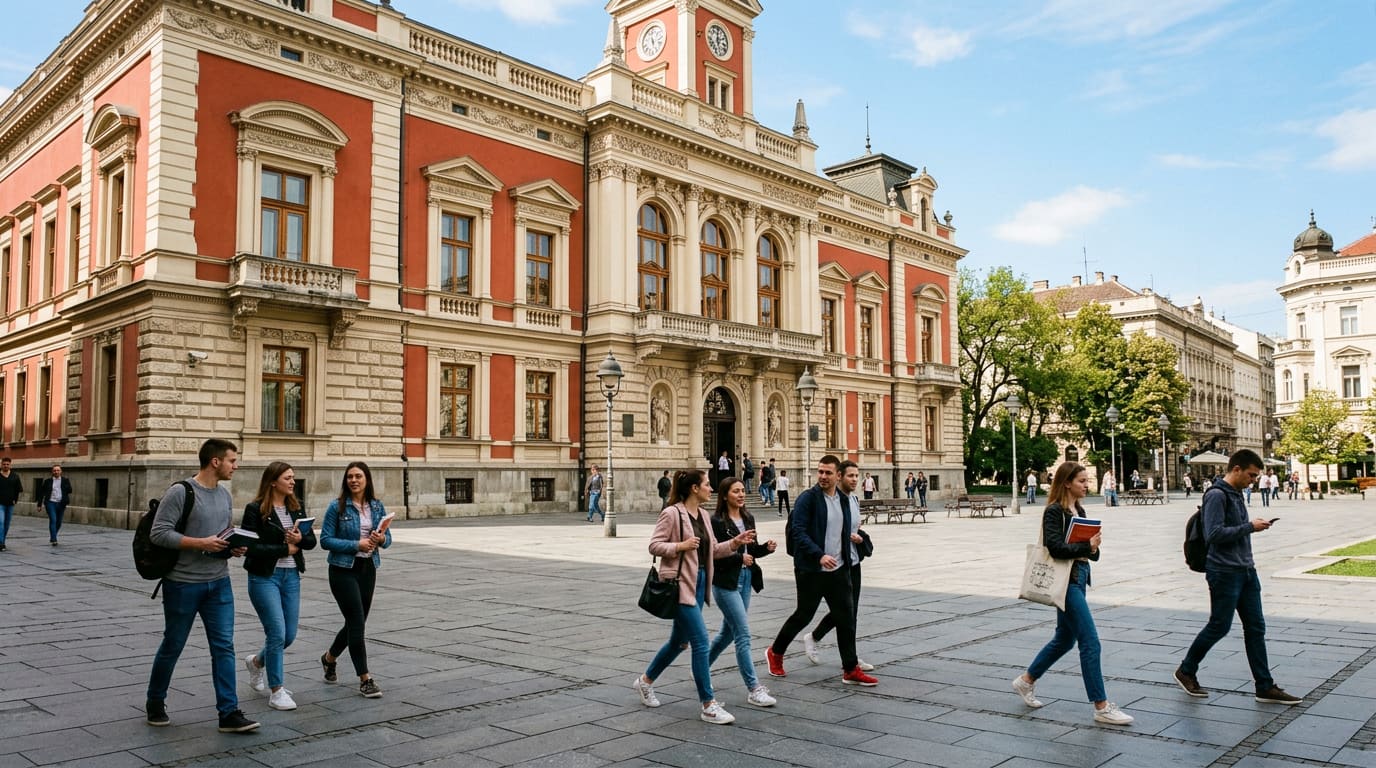 Belgrad Üniversitesi’nin tarihi rektörlük binası ve Öğrenci Meydanı