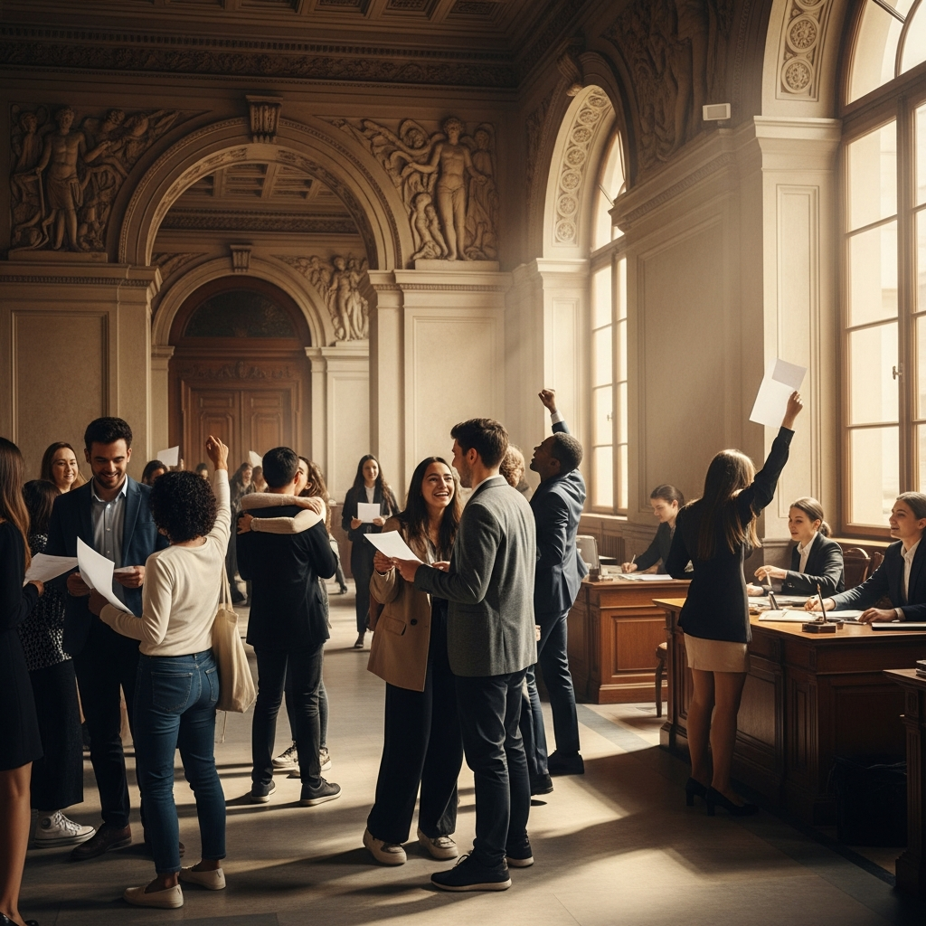 Avrupa üniversitesinde kabul mektubu alan mutlu öğrenciler